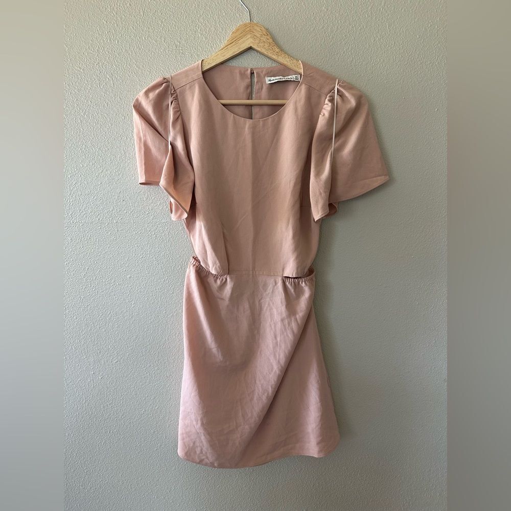 Abercrombie & Fitch Angel Sleeve Lightweight Cut Out Soft Pink Mini Dress XS - Picture 3 of 8